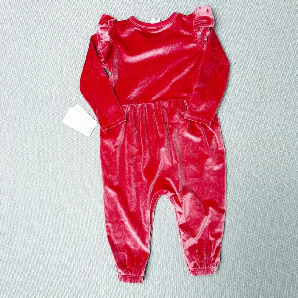 Tucker + Tate Pink Glitter‎ Romper Velour Velvet 12 Months NWT